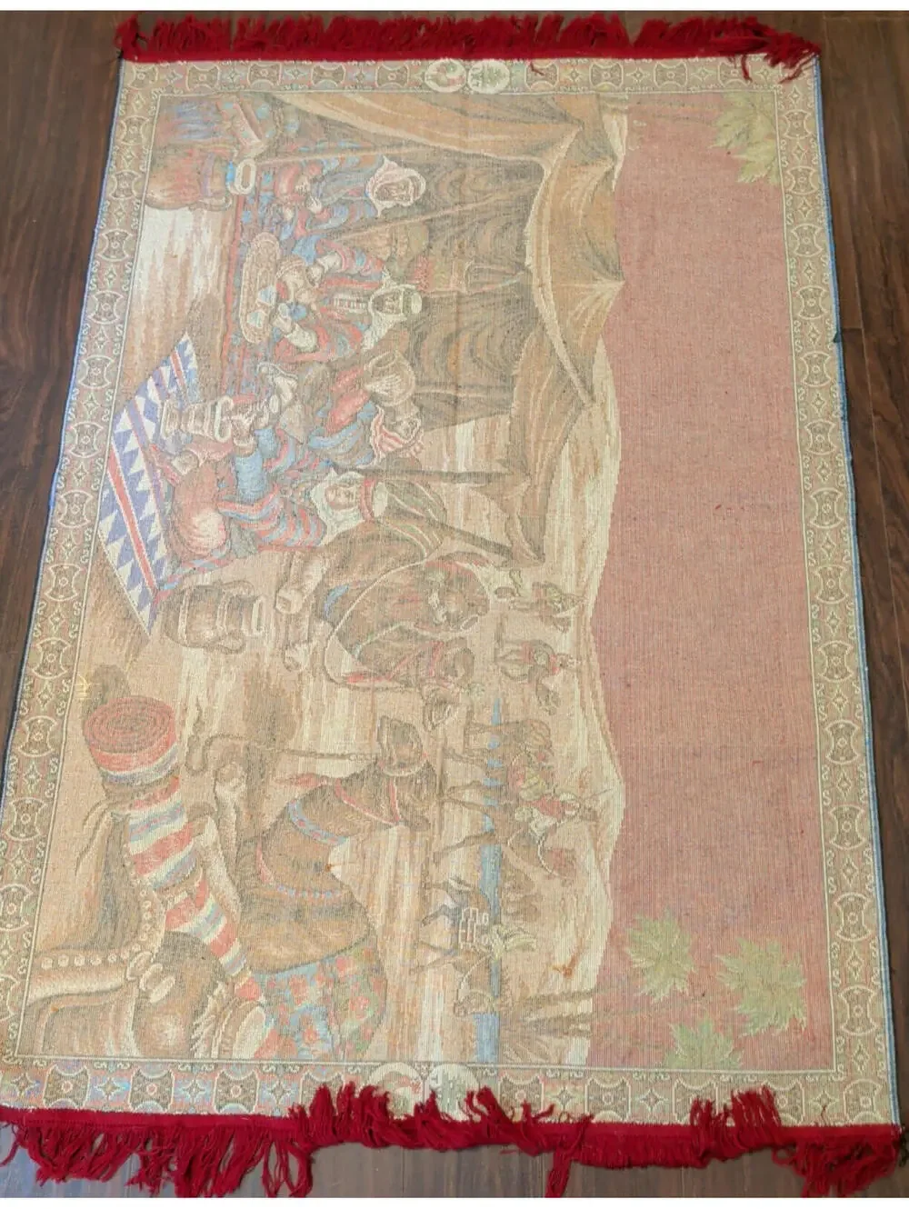 Vintage Saudi Arabia Middle Eastern Tapestry Wall Hanging Rug Fringed 56